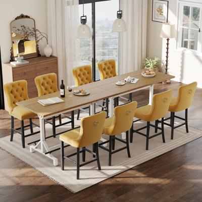 Ensemble de table de bar rectangulaire de 59 po de long, table en bois aggloméré et tabourets de bar en velours avec pieds en métal noir, utilisation commerciale et résidentielle