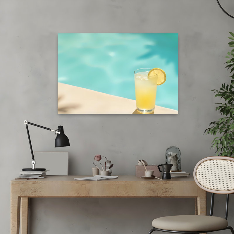 «Sunny Poolside Lemonade Tranquil Abstract Contemporary Summer», reproduction d'art mural, 16" H x 24" W