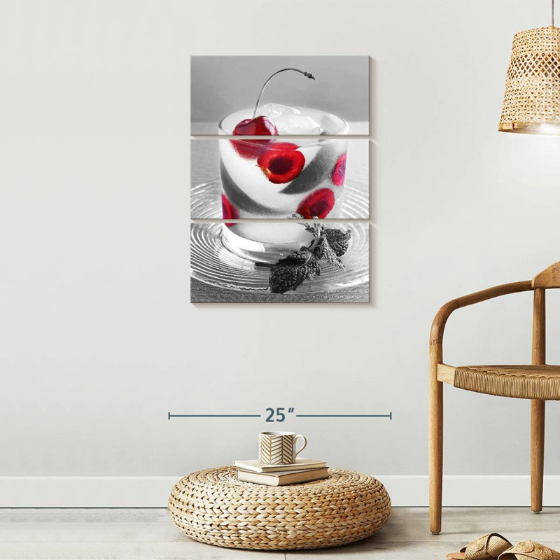 «Cocktail Cherry Gin Cocktail», ensemble de 3 pièces sur toile par SodaPopArt, H 32 po x l 20 po x P 1,25 po