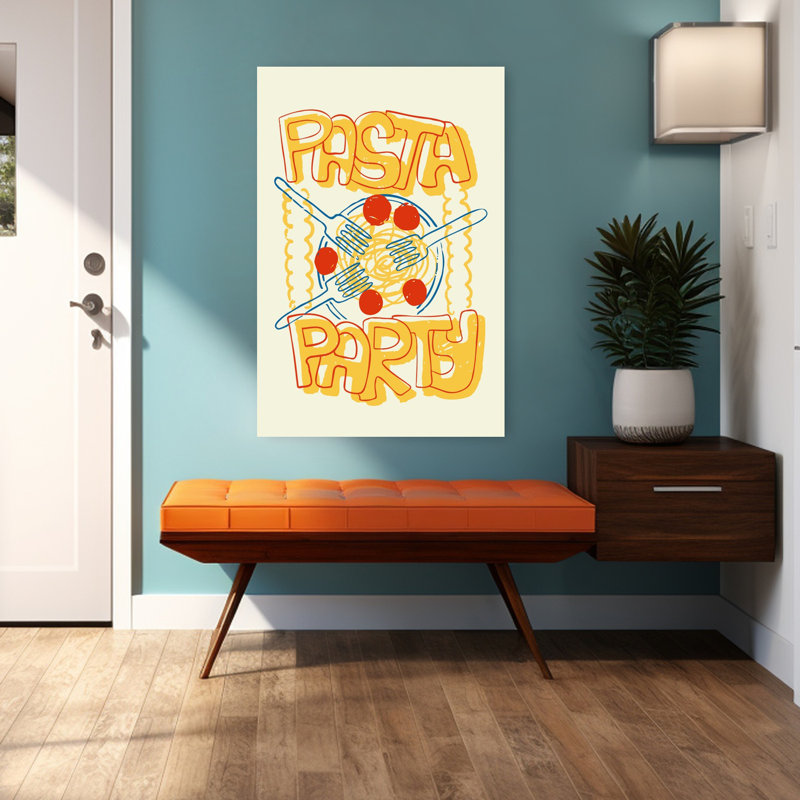«Fun Pasta Party», art mural rétro rétro, H 48 po x l 32 po