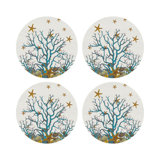 Coral Reef White Pink Vegan Leather Round Coasters