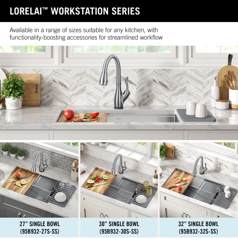 Delta Lorelai™ 32" L  Workstation Kitchen Sink Undermount 16 Gauge Stainless Steel Single Bowl