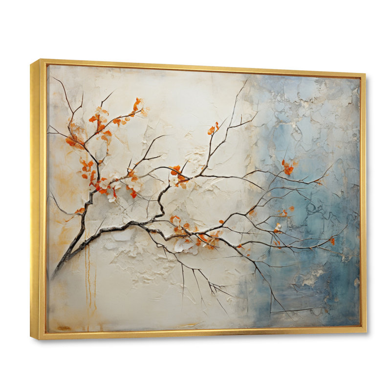 «Coral Teal Maple Tree Glowing Agate», impression sur toile érable, Cadre flottant doré, 12" H x 20" W