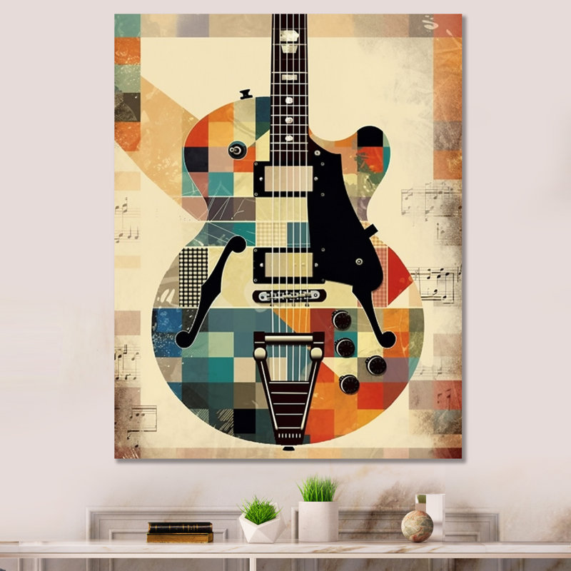 Cubisme de guitare - musique, art mural pour le salon, H 20 po x l 12 po x P 1 po, Toile tendue