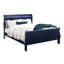 Lit double avec lit double bleu, lit avec éclairage à DEL sur la tête de lit, pieds tournés, décor moderne, bois d'hévéa et bois massif + éclairage, meubles
