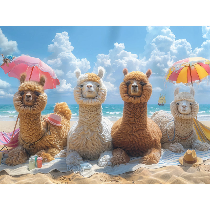 12946_Beach Alpacas, coussin décoratif en sergé de coton, H 14 po x l 14 po