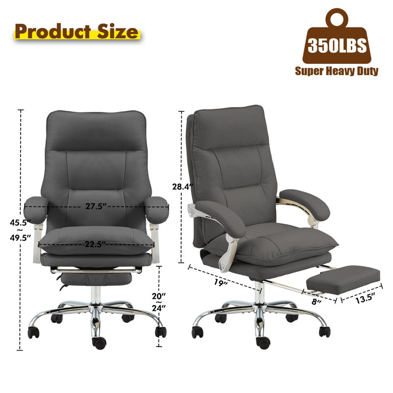 Executive Office Chair With Footrest 350 Lbs, Gray