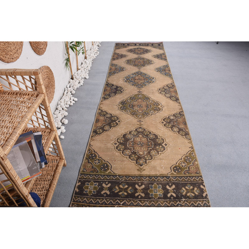 Tapis de décoration intérieure, tapis de couloir 3 x 10,9 pi, tapis turc, tapis de luxe beige, tapis rétro, tapis en laine