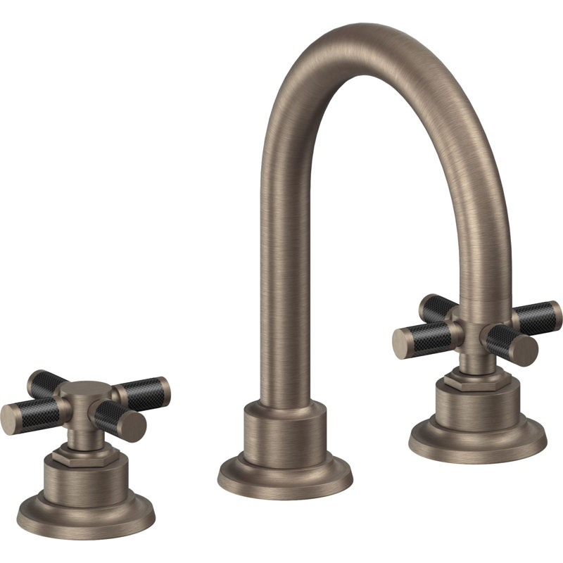 Descanso 8" Widespread Lavatory Faucet with Cross Carbon Fiber Handle, Antique Nickel Flat