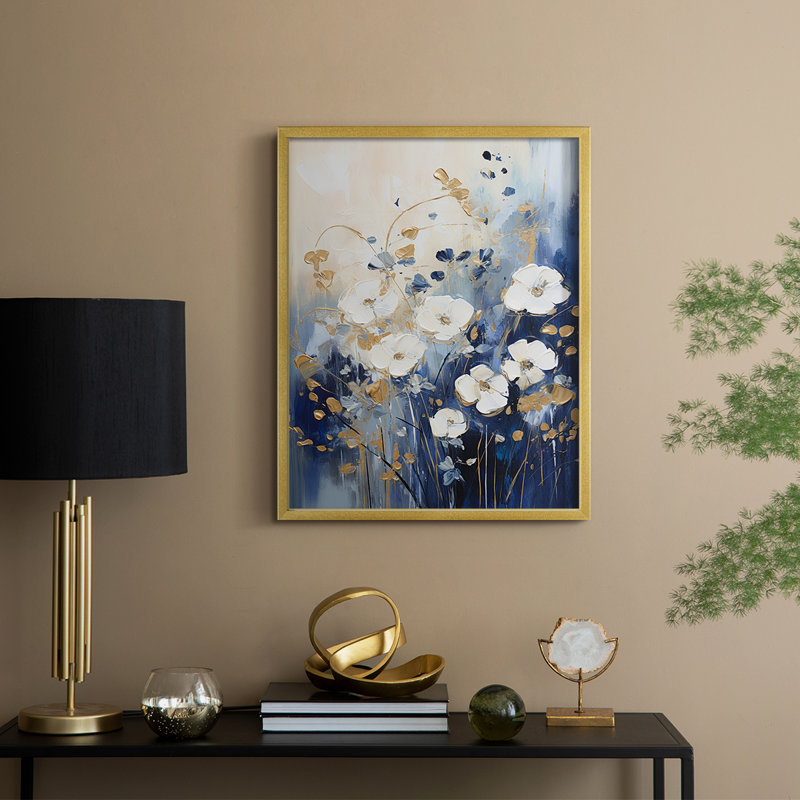 Série FLORAL CCLXV - reproduction encadrée de qualité supérieure - prête à être accrochée - aucun clou requis, Or