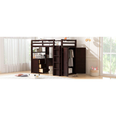 Loft Bed With Drawers,Desk,And Wardrobe