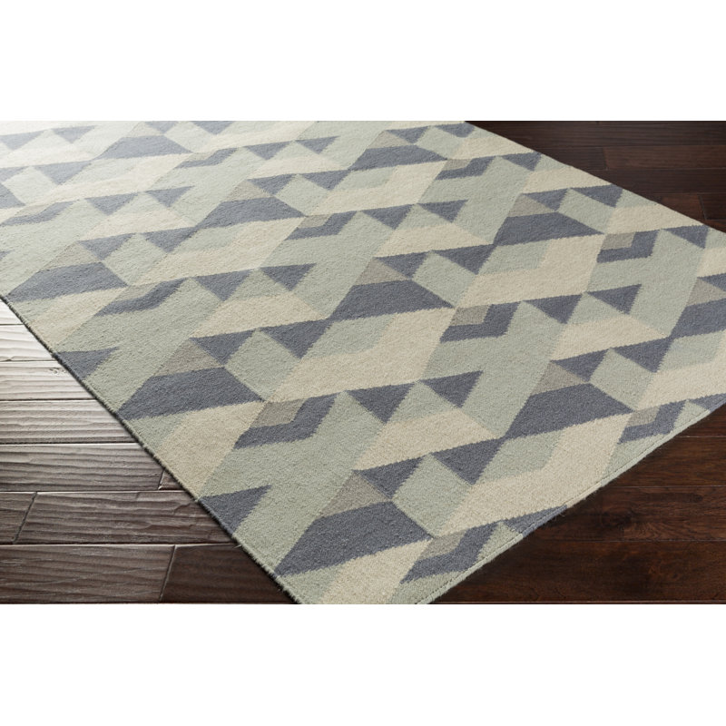 Tapis noir / gris en laine / coton tissé à la main Fruggiero, Rectangle 2 pi x 3 pi