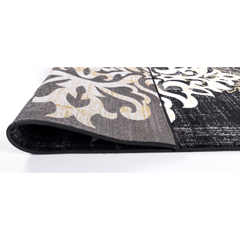 Tapis noir / jaune Schofield, Rectangle 5 pi 3 po x 7 pi 7 po