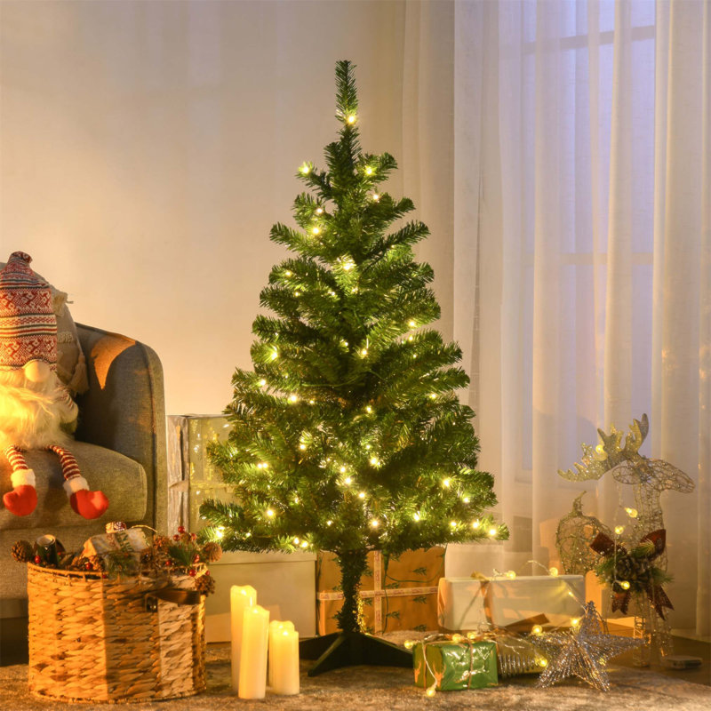 Arbre de Noël artificiel de 4 pi de hauteur avec 208 branches, 100 lumières DEL, conception à ouverture automatique pour une installation facile et un décor des Fêtes
