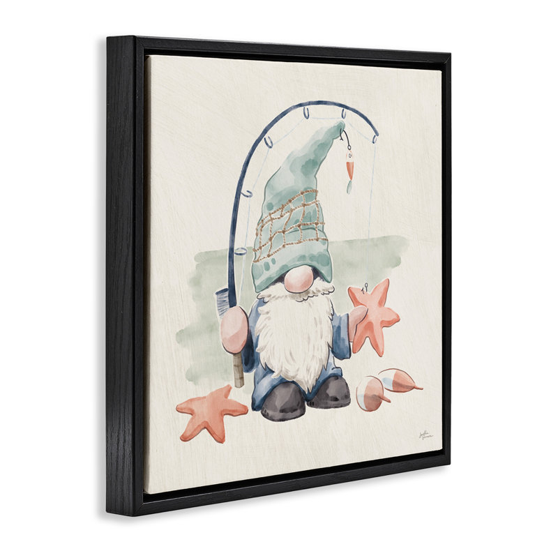Gnome de pêche d'été, H 18 po x l 18 po, Cadre flottant noir de jais
