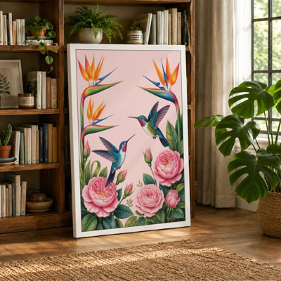 Hummingbirds and Blooms Botanical - Wrapped Canvas