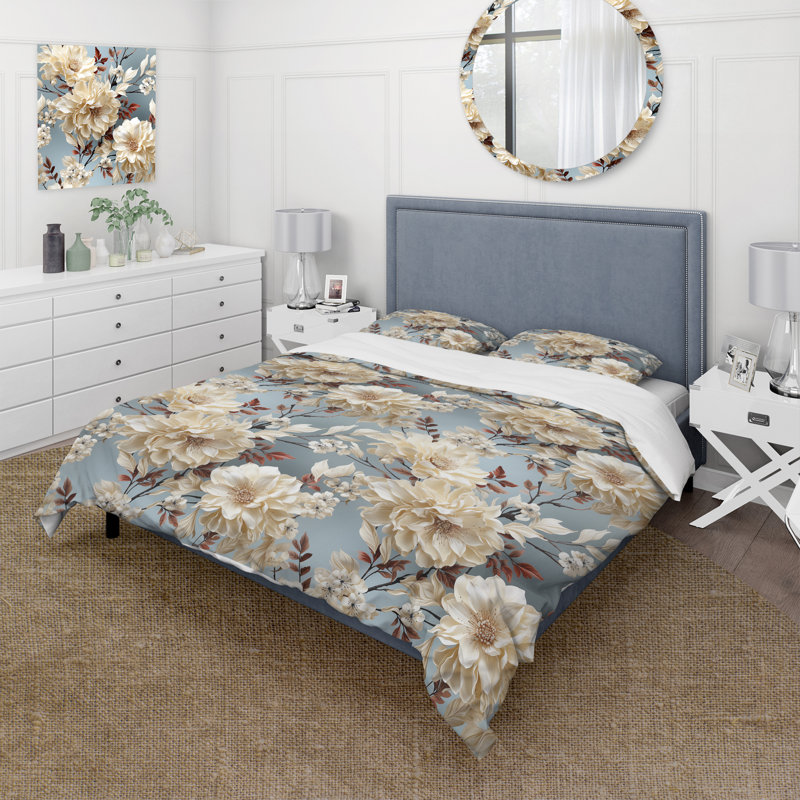 Literie de collage pivoine blanche délicate, Housse de couette simple + 1 taie décorative stan