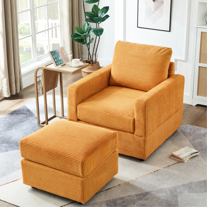 Chaise longue en velours côtelé Corduroy, Jaune