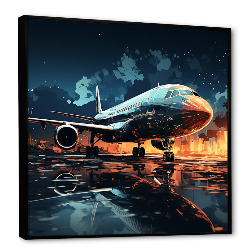 Avions, derniers chèques, piste II, sur toile, Cadre flottant noir, H 16 po x l 16 po