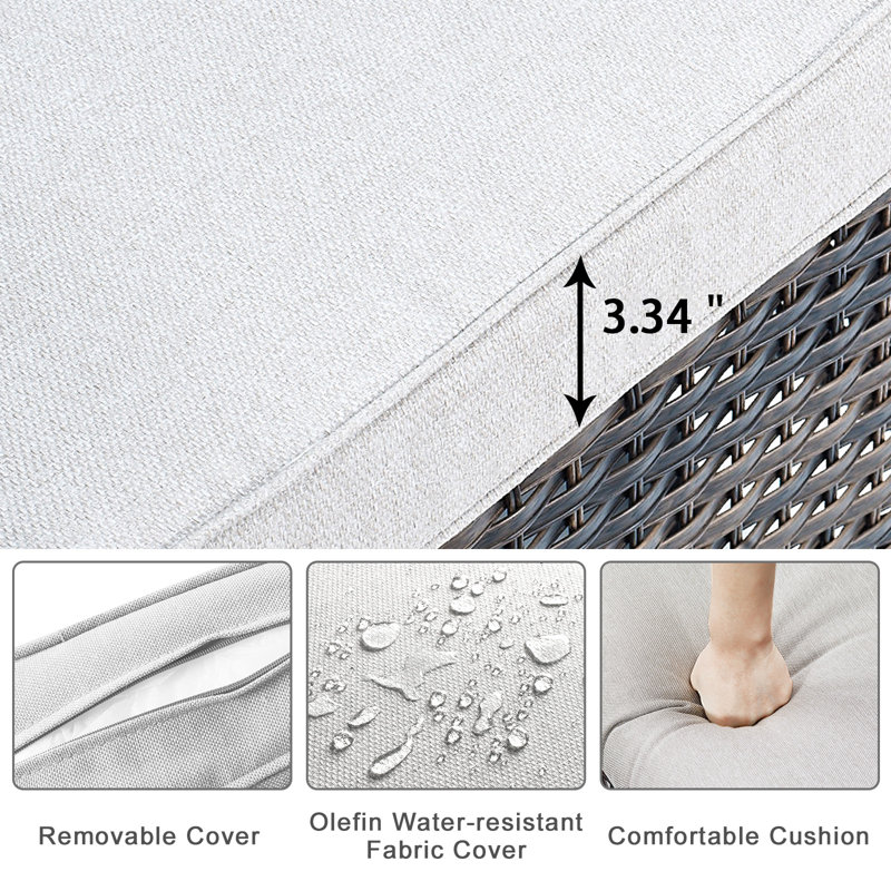Ensemble de conversation avec canapé 7 pièces en osier avec coussins, Beige, Brun