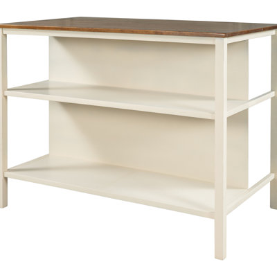 45" Solid Wood Kitchen Prep Island - Walnut And Cream White 2 Open Shelves For Rustic Style Dining Rooms Tabletop Frame With