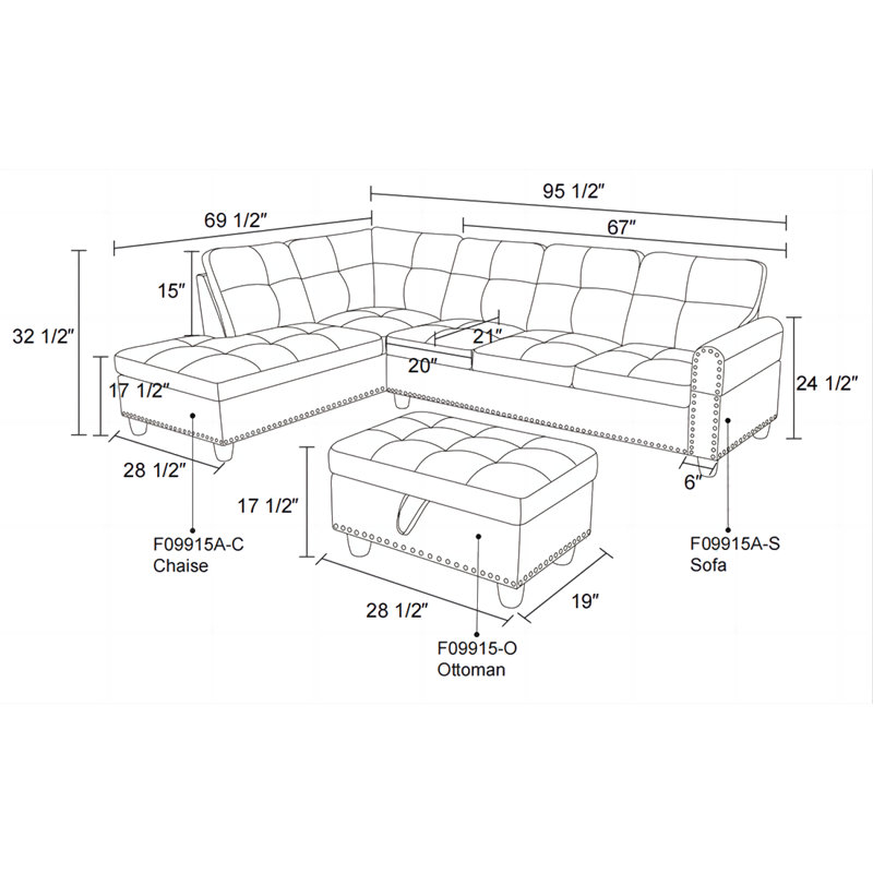 Hinatea Faux Leather Sofa & Chaise