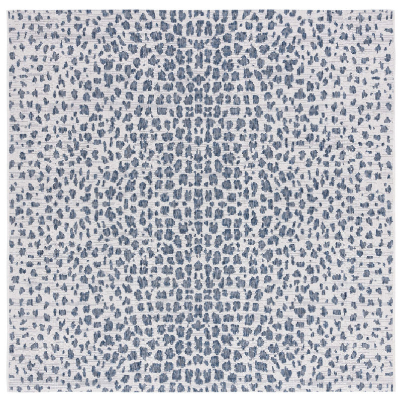 Tapis intérieur / extérieur ivoire / bleu marine Tyron, Carré 6 pi 7 po