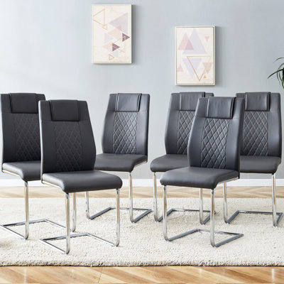 6 chaises de salle à manger à pieds en métal avec siège rembourré en similicuir gris, rendant votre maison plus attrayante - salon, chambre à coucher, pièce + de 6 pieds, invitant