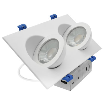 LUXRITE 4 In. Square 2-Head Floating Gimbal LED Recessed Light, Adjustable 360° Rotation & 90° Tilt, 5CCT, CRI90, 20W, 1800LM, Dimmable IC Rated & ETL