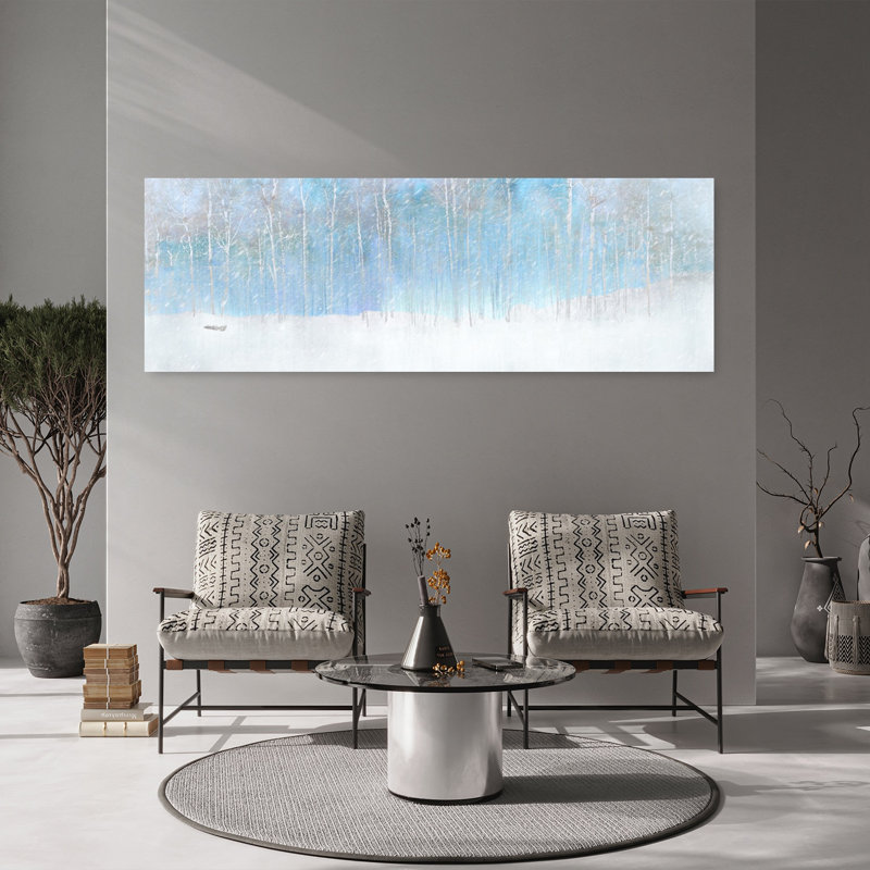 «Blue Winter Forest Peaceful Serene Tranquil Birch Forest Landscape», art mural, H 20 po x l 60 po
