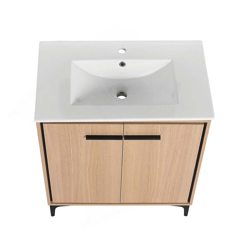 Base de meuble-lavabo 30 po avec lavabo, armoire de rangement avec portes, bois d'ingénierie