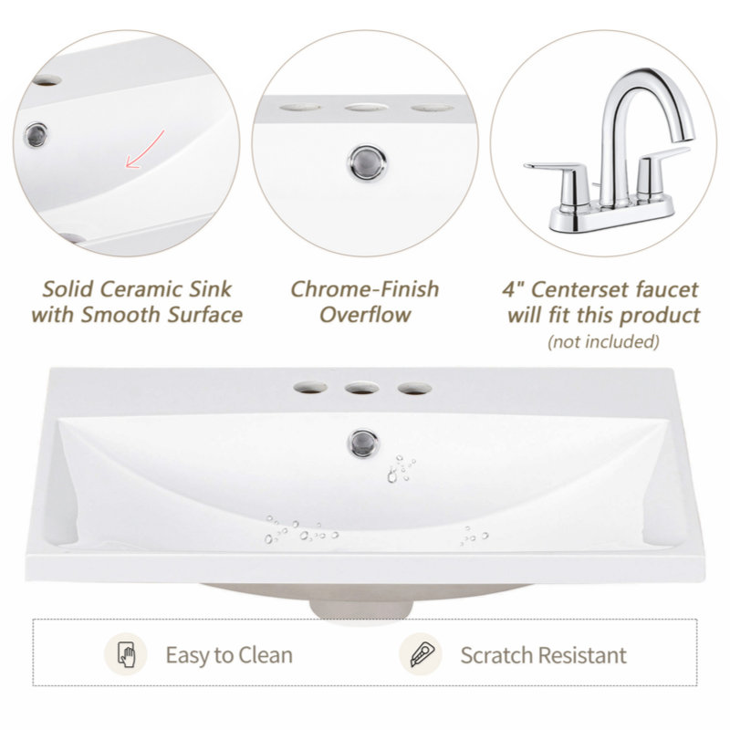 Wenty 18'' White Ceramic Rectangular Bathroom Sink