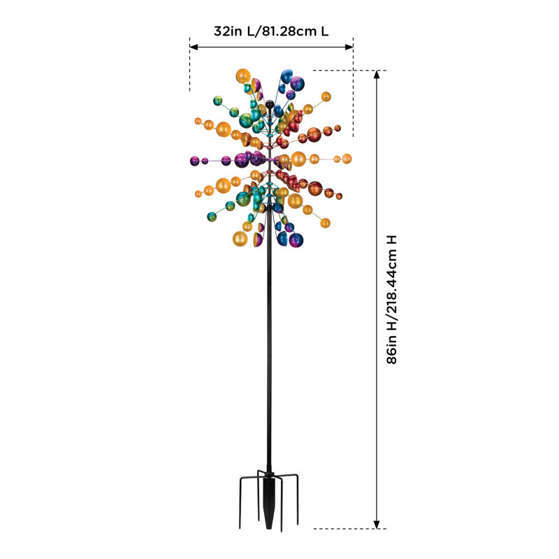 86 Inch Tall Multi Color Planet Metal Wind Spinner with Powder Coated Finish and Sturdy Ground Stake for Outdoor Garden Decor