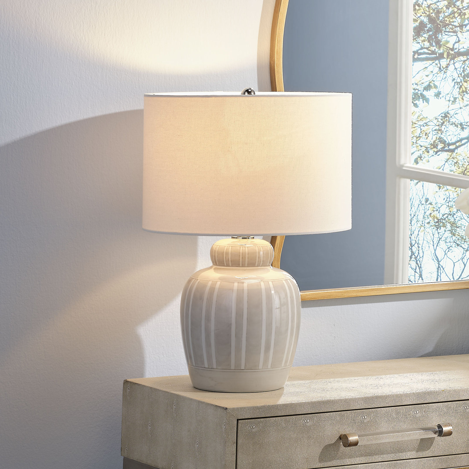 Linen Ceramic Table Lamp, Gray