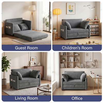George 51" Upholstered Chenille Convertible Loveseat Sleeper Sofa with Storage Pockets