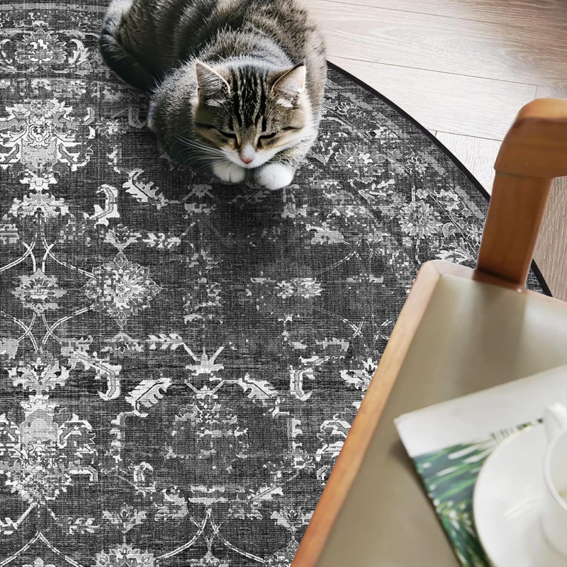 Tapis rétro à poils courts Boho, Noir, Rectangle de 10 pi x 14 pi