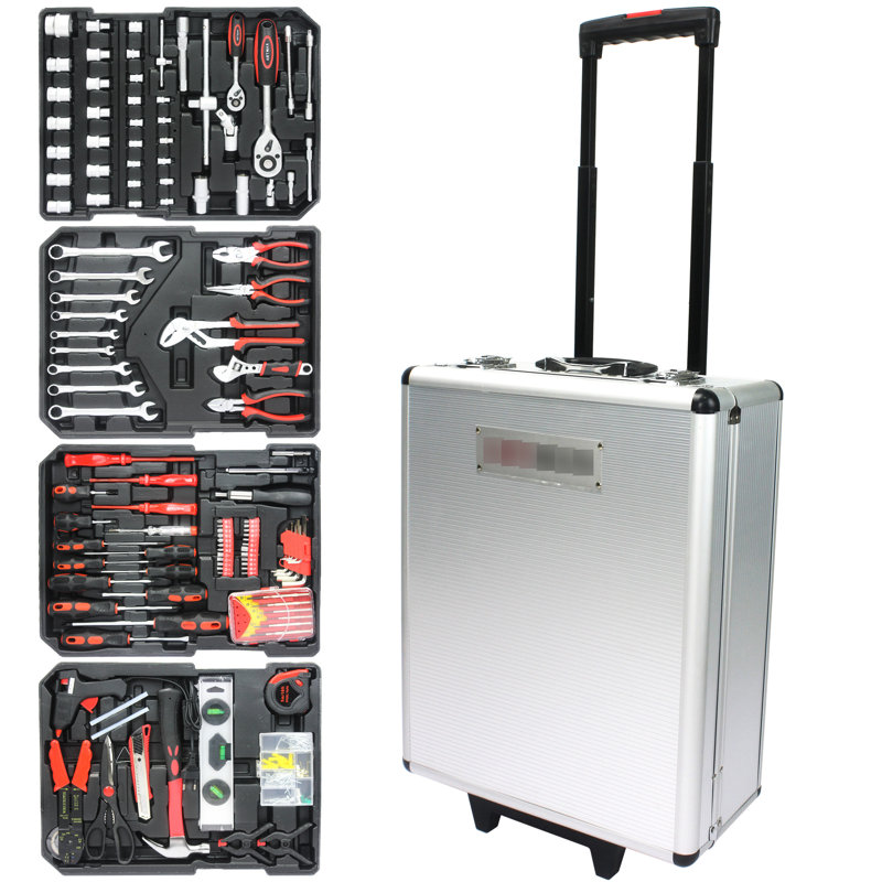 899Pcs Ensemble d'outils de jardin dans 4 boîtes à outils transportables - Argent avec verrouillable pour travaux de bricoleur