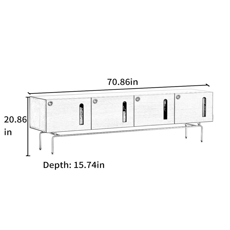Meuble télé en bois massif avec rangement, 70.86"