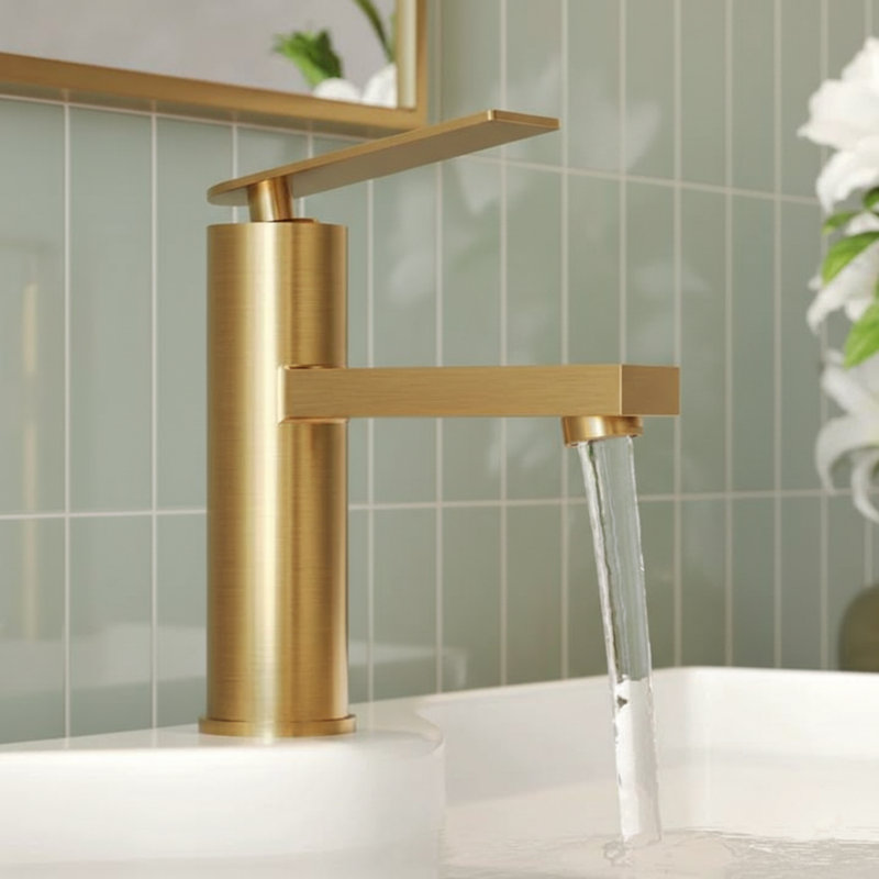 Robinet de salle de bain à un trou, robinet de salle de bain à poignée simple avec drain, Or brossé