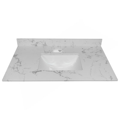 Montary 37Inch Bathroom Vanity Top Stone Carrara White New Style Tops With Rectangle Undermount Ceramic Sink And Single Faucet Hole