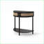 Table basse semi-ronde en rotin pour le salon avec rangement à porte coulissante