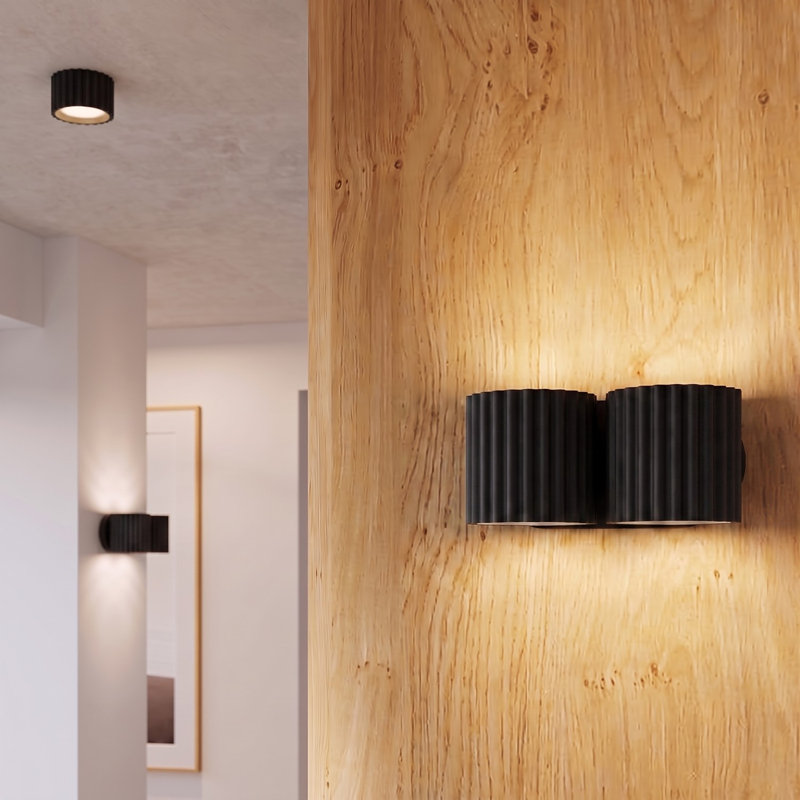 Aura Aluminium Flush Mounted Sconce, 21x12x10 cm, Black, 2 Lights