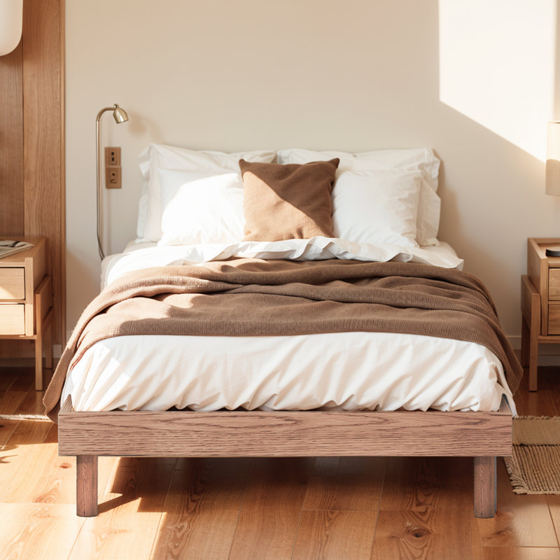 Sleek Modern Floating Platform Bed Frame, Walnut, Twin