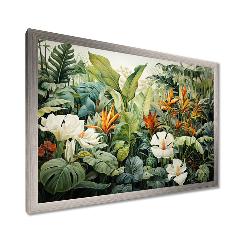 Décoration murale blanche botanique contemporaine Jungle Wonders - Plantes, Cadre simple argenté