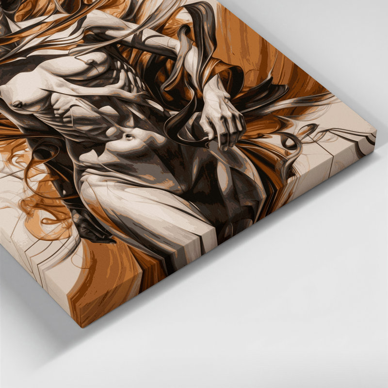 Abstrait art figuratif sur toile beige 88, H 12 po x l 12 po