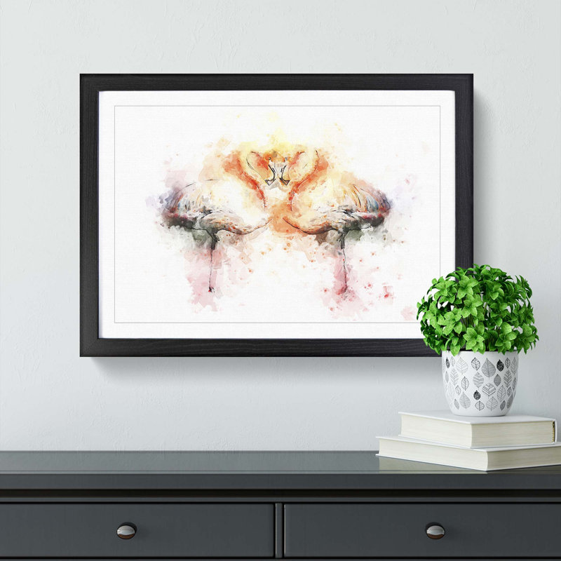 Pink Flamingo in Abstract - Picture Frame Painting Print, 60cm H x 91cm W x 2cm D, Black