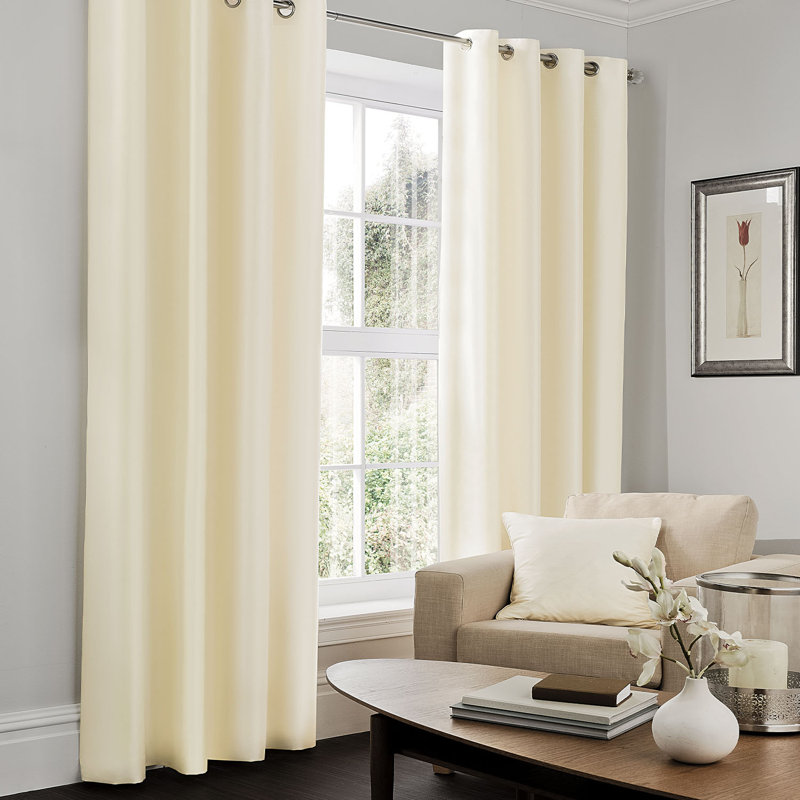 Luxury Faux Silk Lined Eyelet Curtains Pair - Elegant Window Drapes with Solid Colour Finish for Living Room Bedroom Dining Room Home Décor