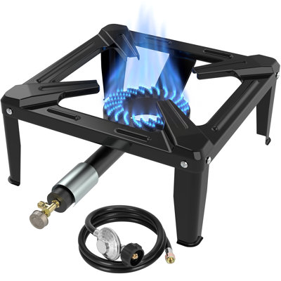 Bestfire 50,000 BTU Single Burner Propane Stove, Portable Outdoor Gas Cooker with Steel Cooking Surface, Adjustable Regulator and 4.1 ft. Hose