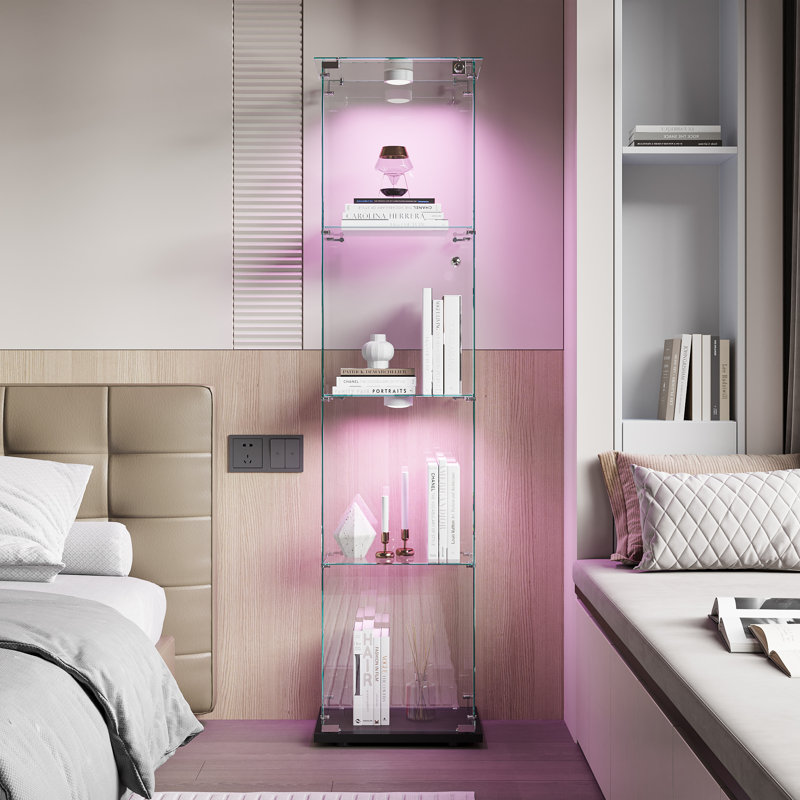 Display Cabinet, LED Puck Lights, Black, Single Door