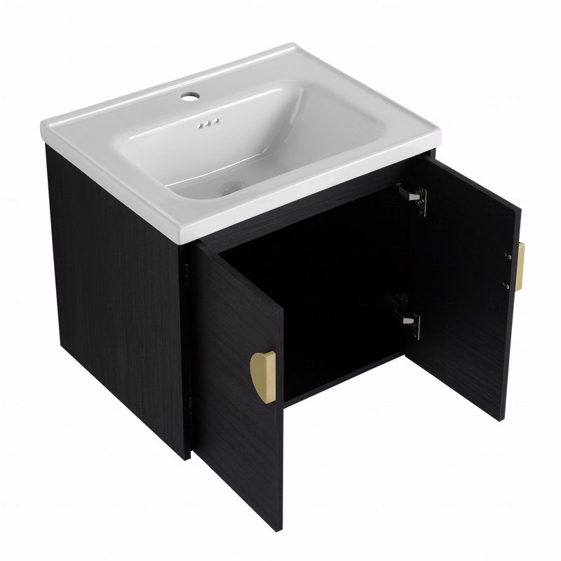 Meuble-lavabo à fermeture en douceur 24 po avec lavabo, pour petite salle de bain (emballage Kd), 24", Noir